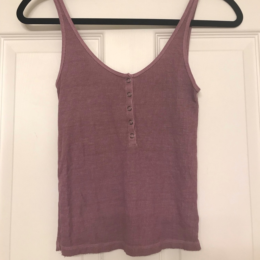 Mauve Button Front Ribbed Tank